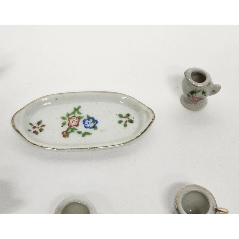 Vintage Dollhouse Miniature Tea Set Porcelain Floral Design 6 Pc Made in Japan